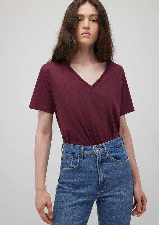 V Neck Red Basic T-Shirt