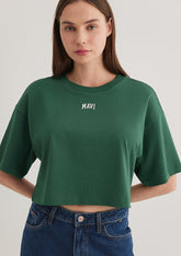Mavi Logo Printed Green Crop T-Shirt