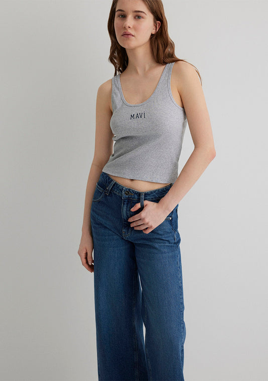Mavi Logo Printed Grey Tank Top