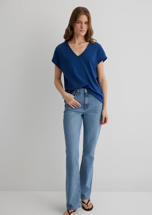 V Neck Navy Basic T-Shirt