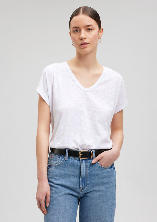 V Neck White Basic T-Shirt