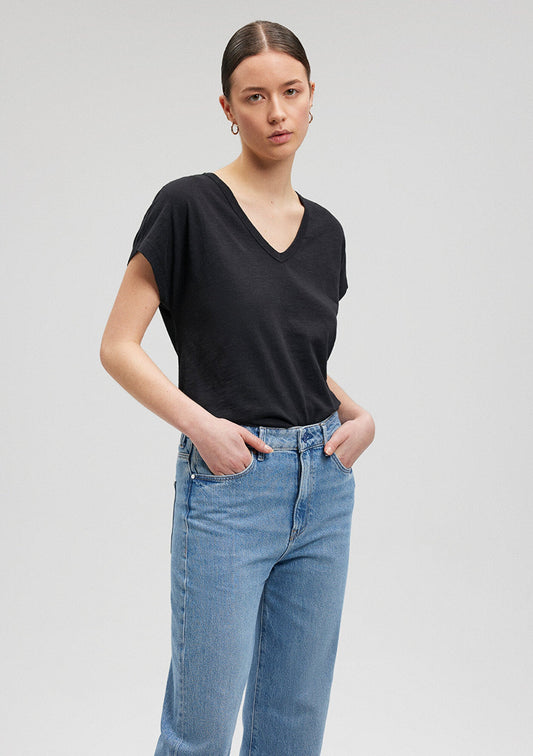 V Neck Black Basic T-Shirt