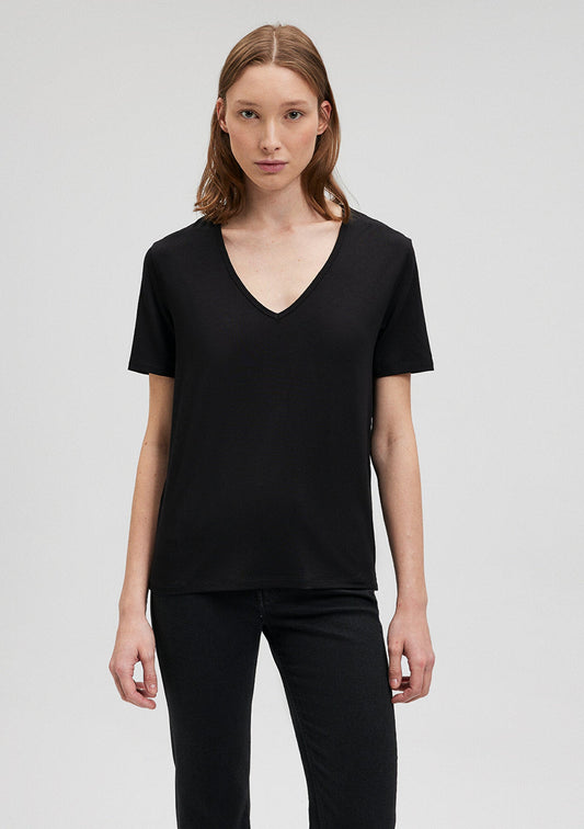 V Neck Black Basic T-Shirt