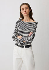 Black Striped Shoulder Detail Long-Sleeve T-Shirt