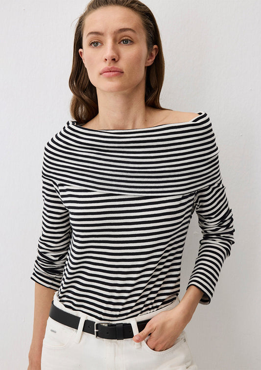 Black Striped Shoulder Detail Long-Sleeve T-Shirt
