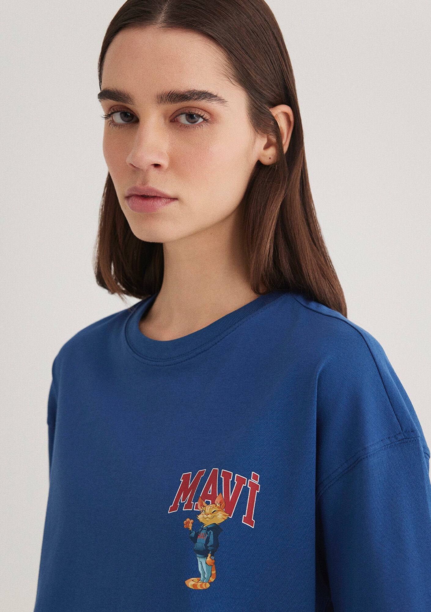 Cat Logo Printed Navy Blue T-shirt
