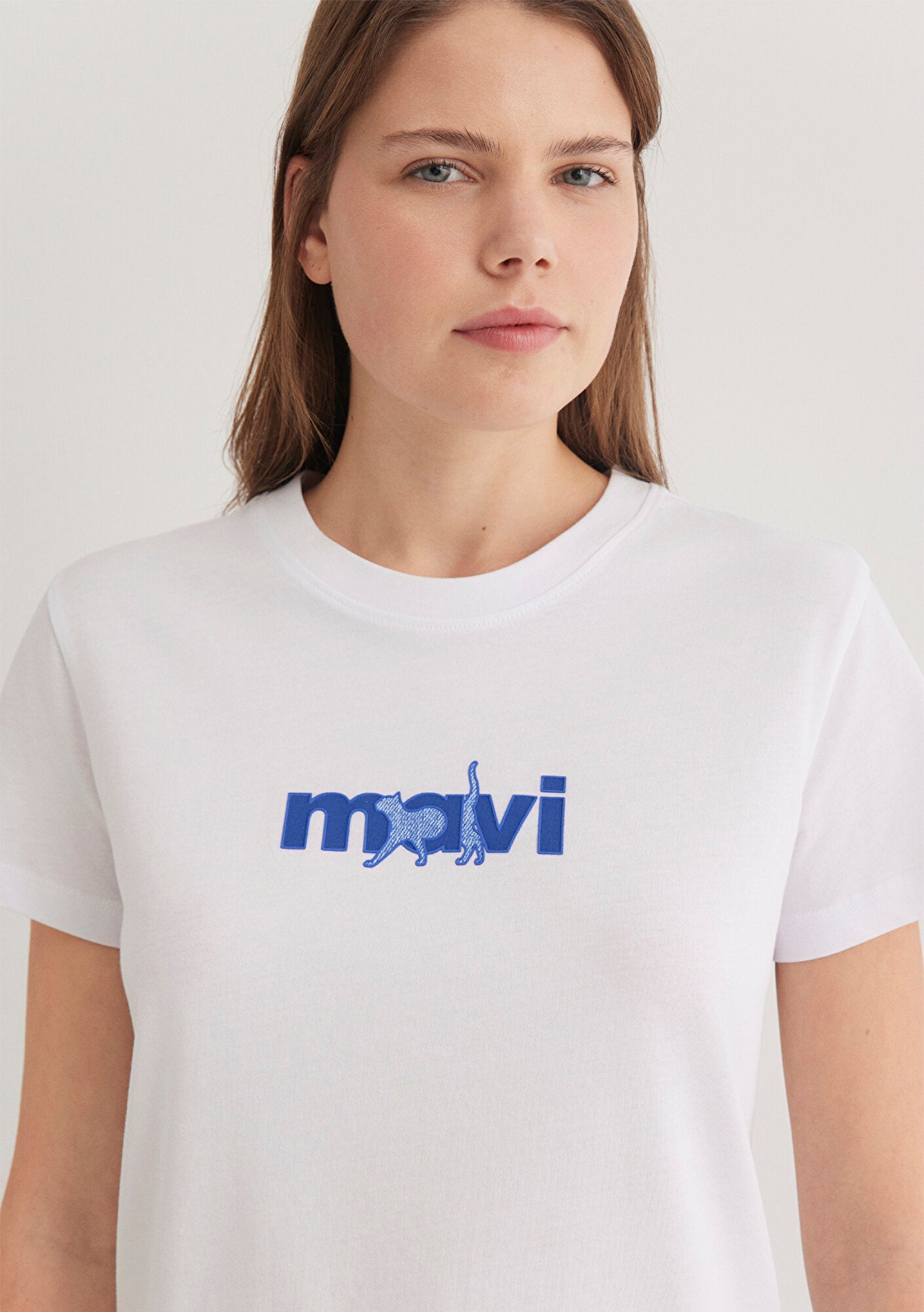 Blue Printed White T-Shirt