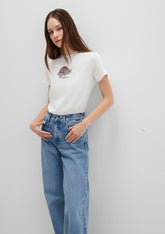 Cat Printed White T-Shirt