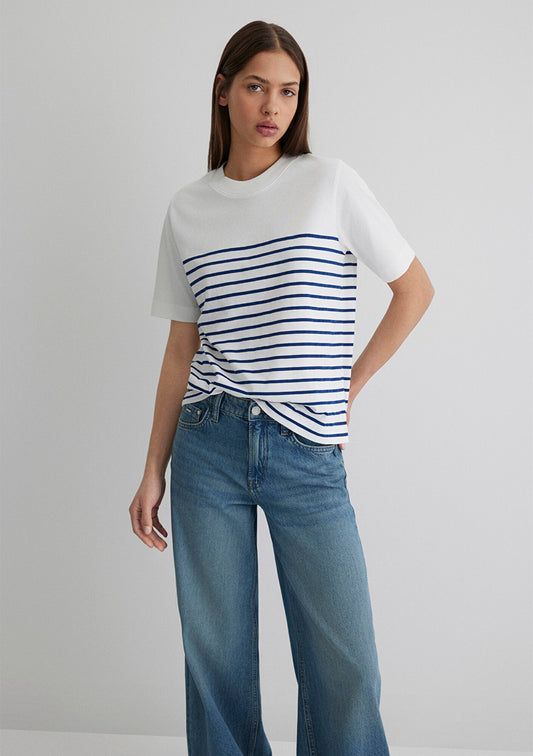 Navy Striped White T-Shirt