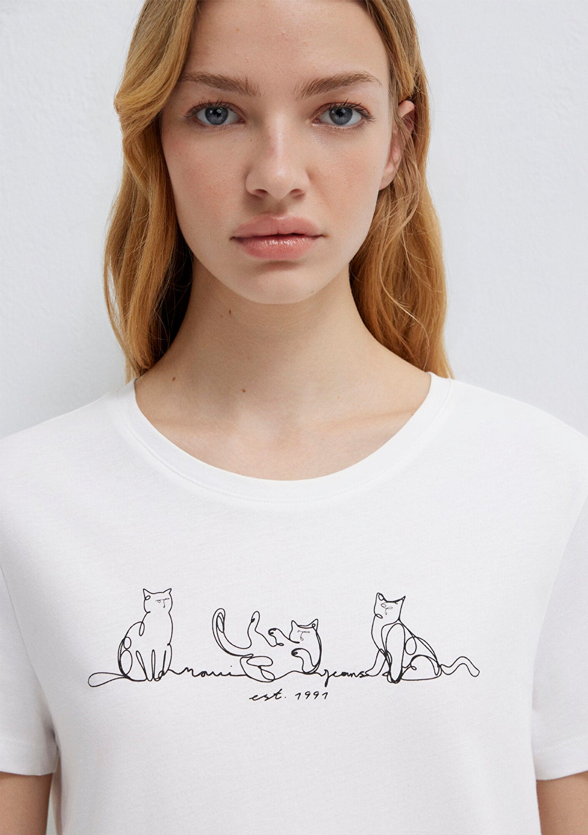 Cat Printed White T-Shirt