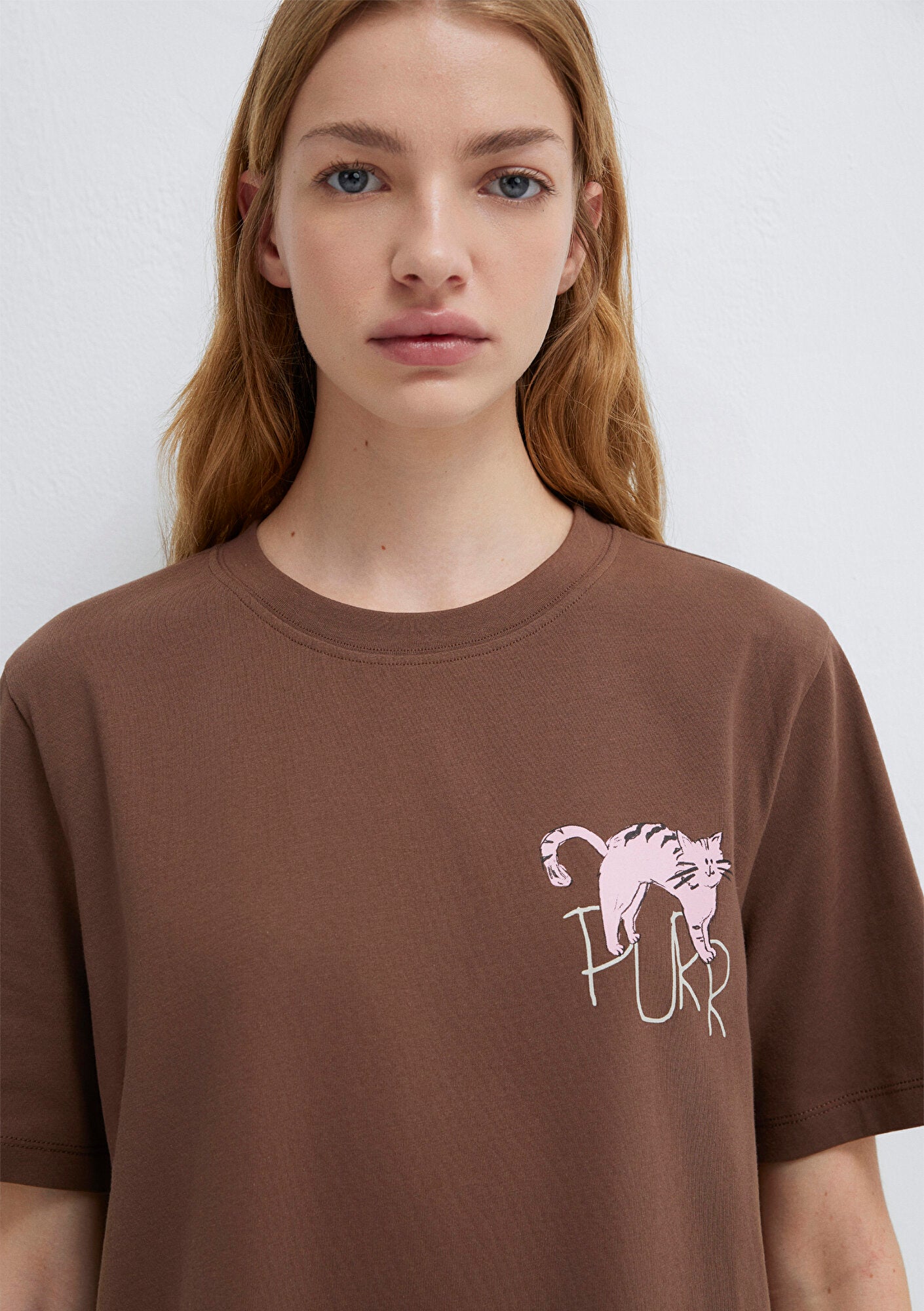 Cat Printed Brown T-Shirt