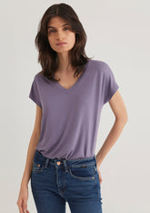 V Neck Purple Basic T-Shirt