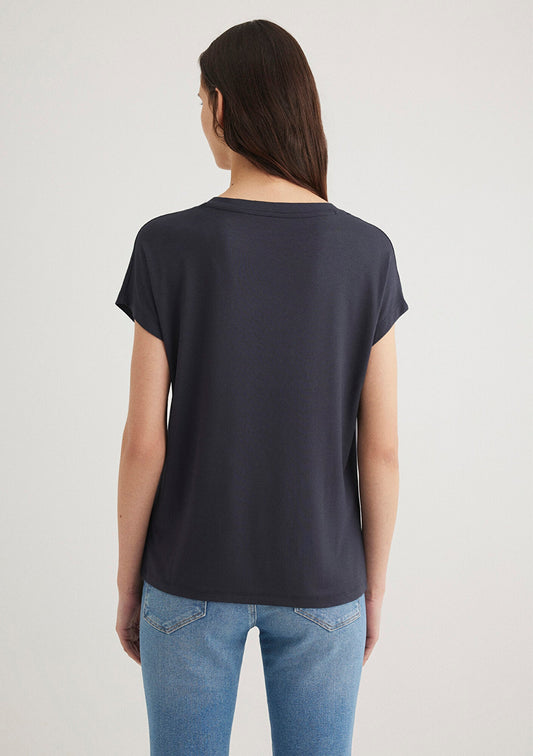 V Neck Blue Basic T-Shirt