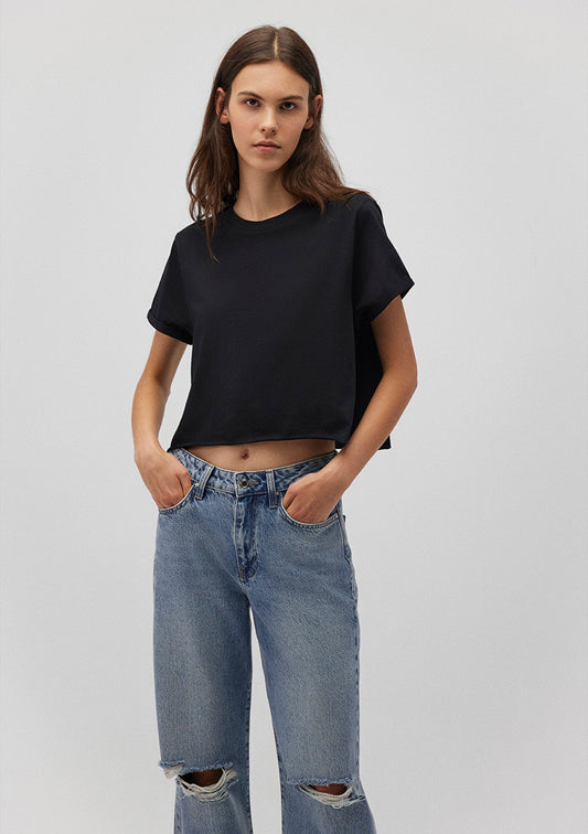 Crop Black Basic T-Shirt