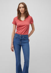 V Neck Red Basic T-Shirt