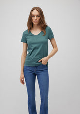 V Neck Green Basic T-Shirt