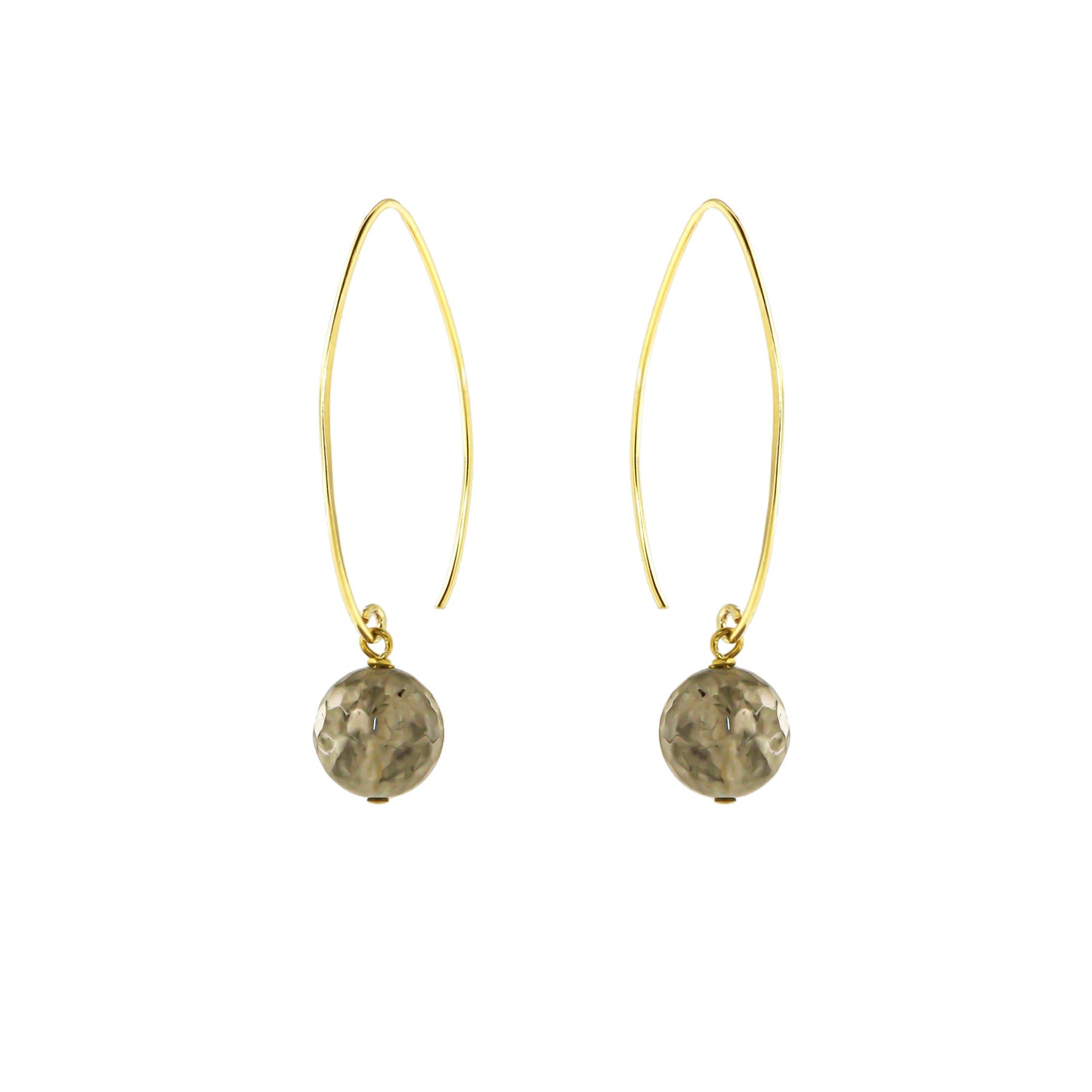 181ORL-Silver Yellow Gold Plated Earrings with a Labradorite Ball-Yellow Gold Plated