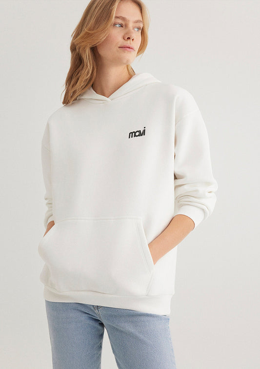 Mavi Logo Printed Hooded Ecru Sweatshirt