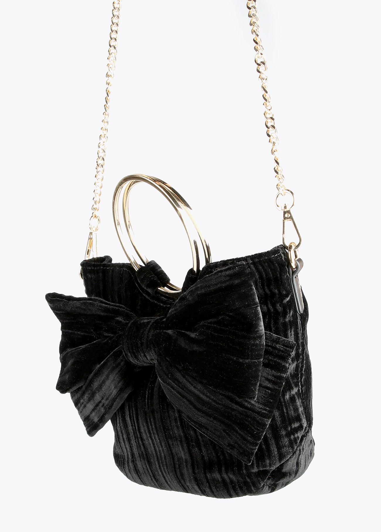 32421002-Pleated velvet handbag-Black