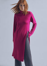 32461008-Long sweater with a high collar and slit detail-Mauve
