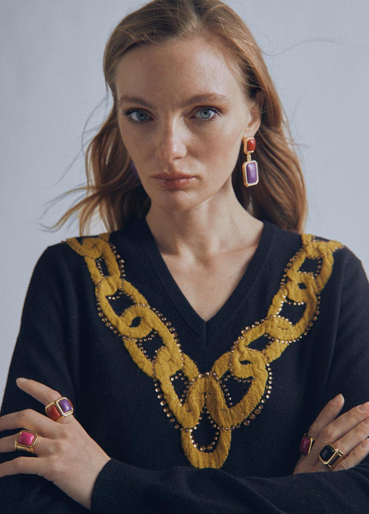 32461010-Chain jacquard sweater-Black