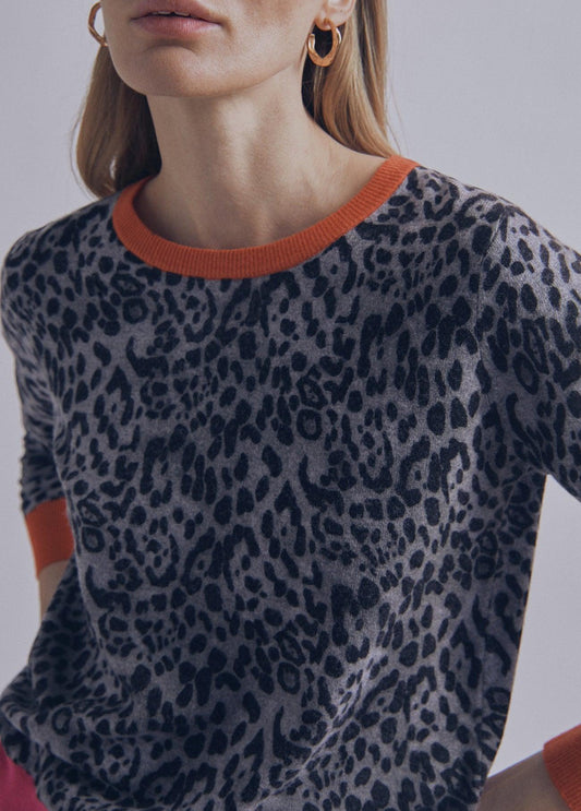 32461022-Animal print sweater with contrast cuffs-Multi