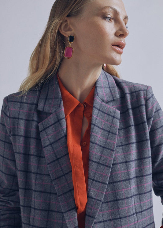 32463002-Check blazer-Grey