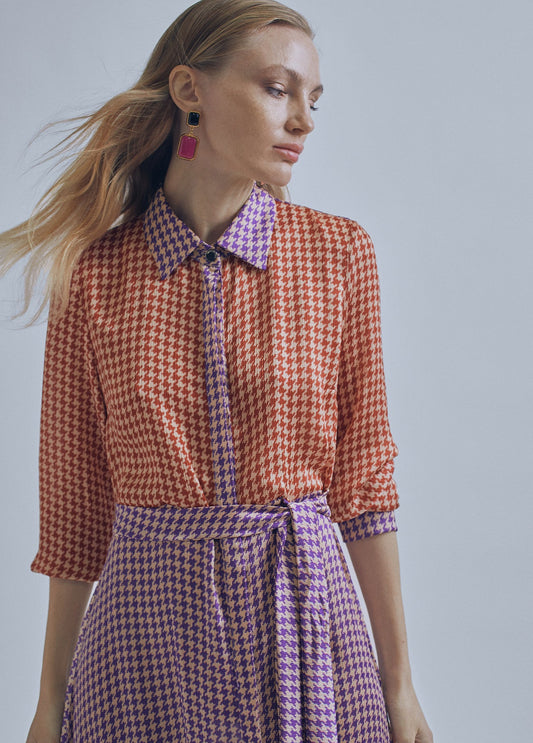 32465023-Contrast houndstooth dress-Multi