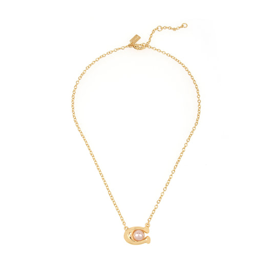 341916GLD-Pearl Signature C Pendant Necklace-Pink Pearl/Gold