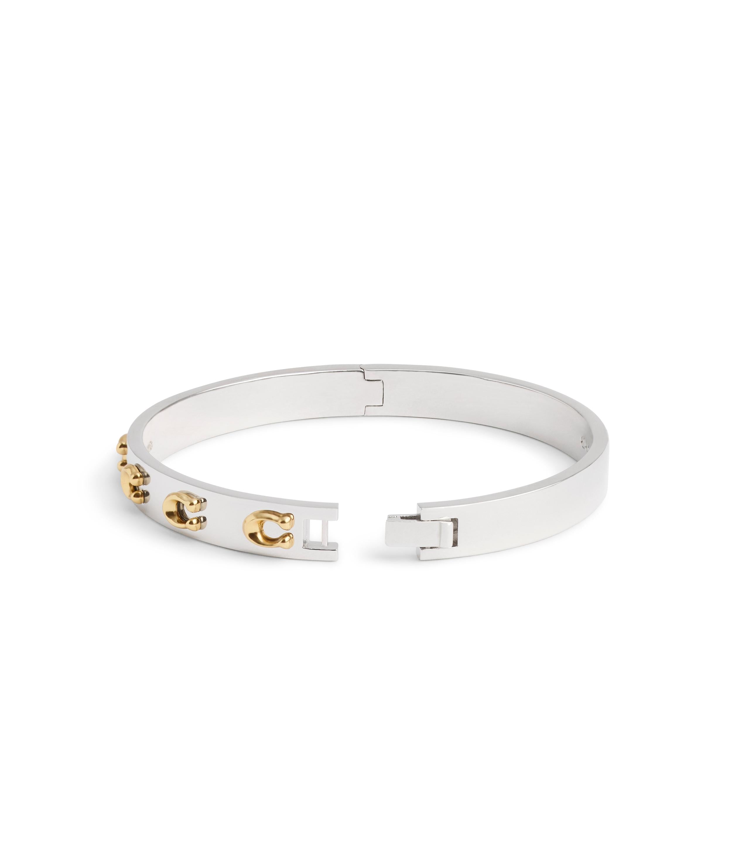 37335948TWO-Signature C Hinged Bangle Bracelet-TWOTONE- GLD/RHOD