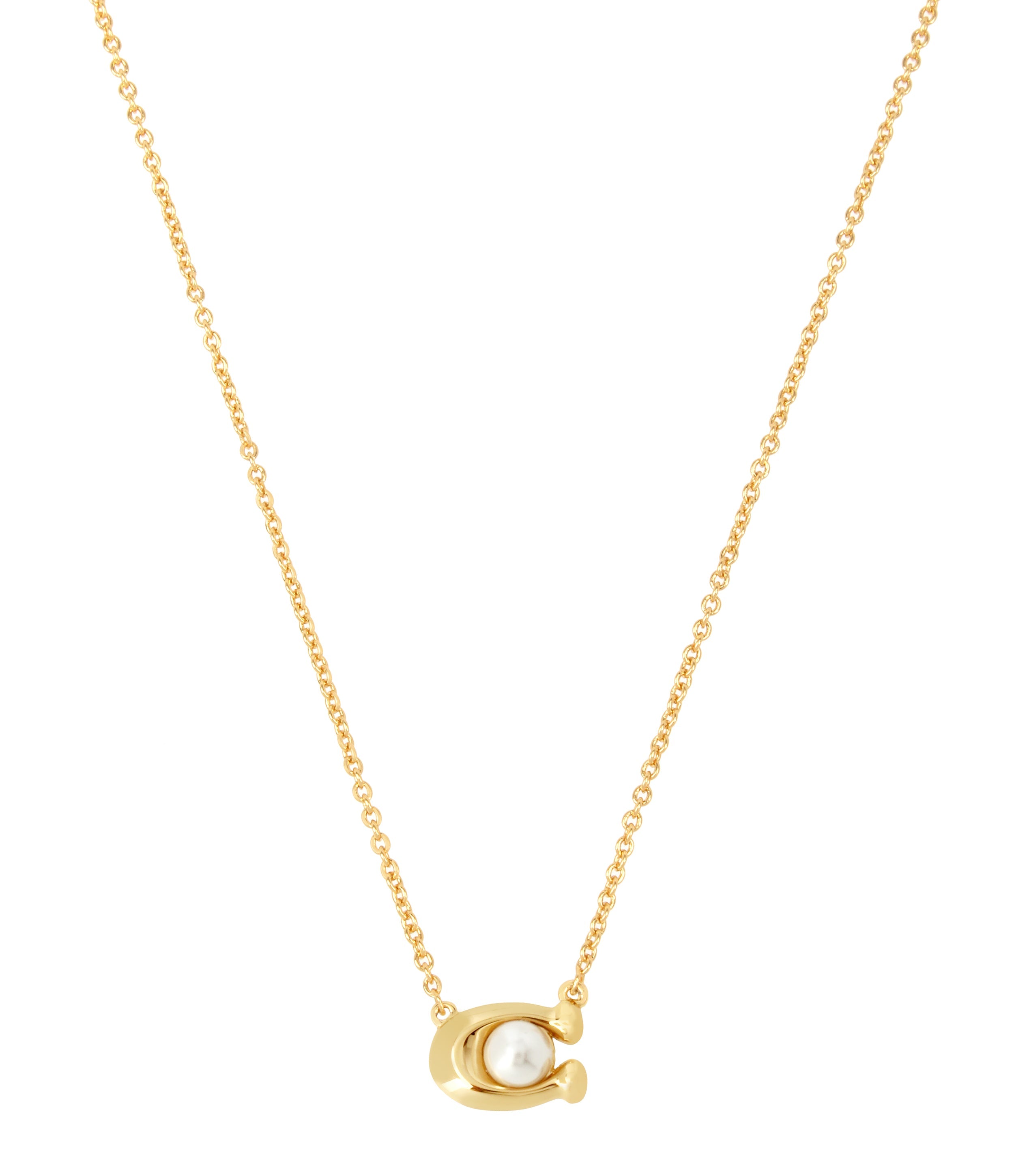 37341916GLD-Pearl Signature Pendant Necklace-White/Gold