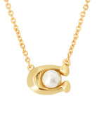 37341916GLD-Pearl Signature Pendant Necklace-White/Gold