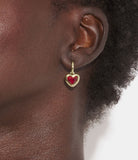 37422731GLD-Heart Charm Huggies-Red Crystal/Gold