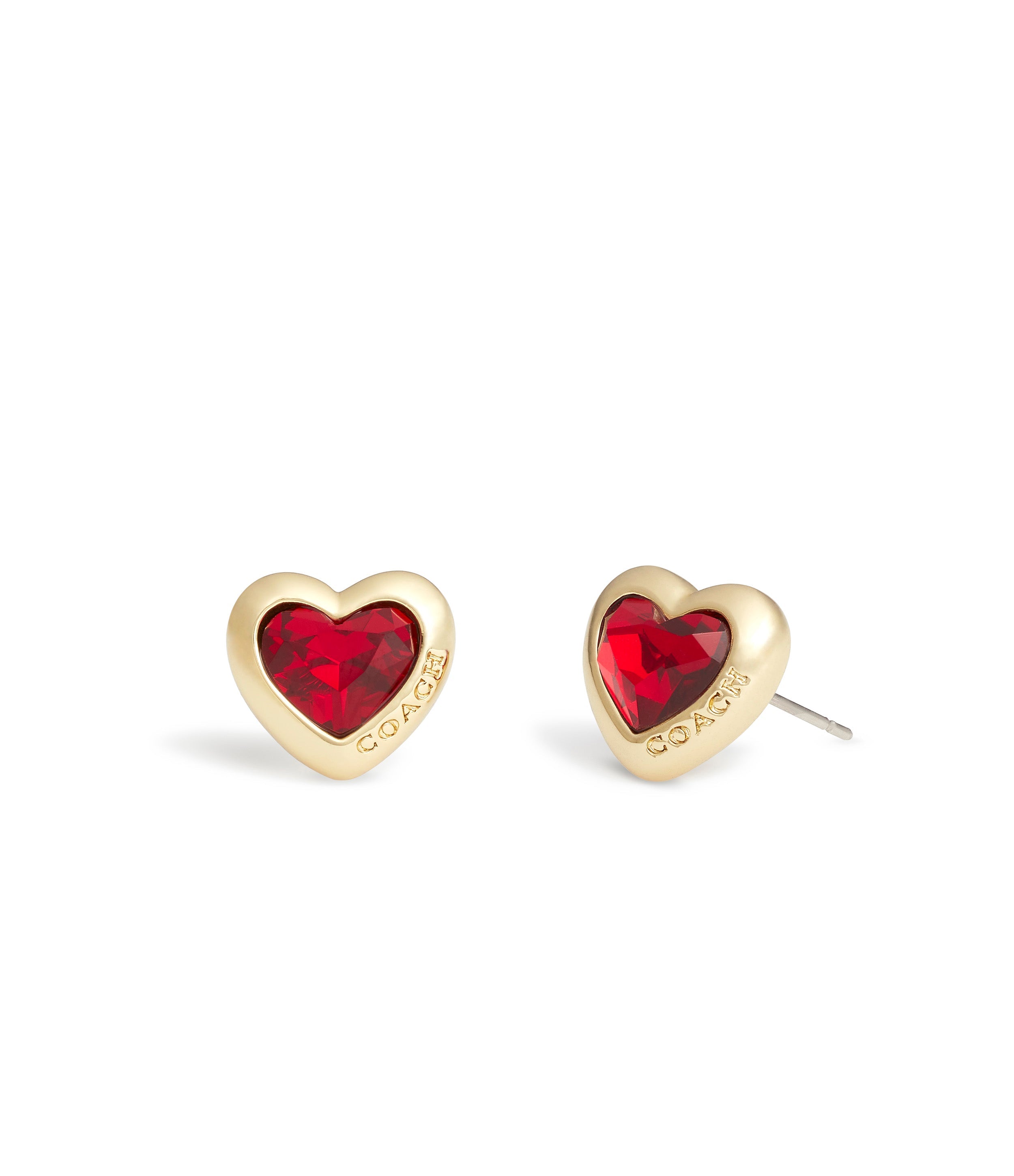 37422733GLD-Heart Stud Earrings-Red Crystal/Gold