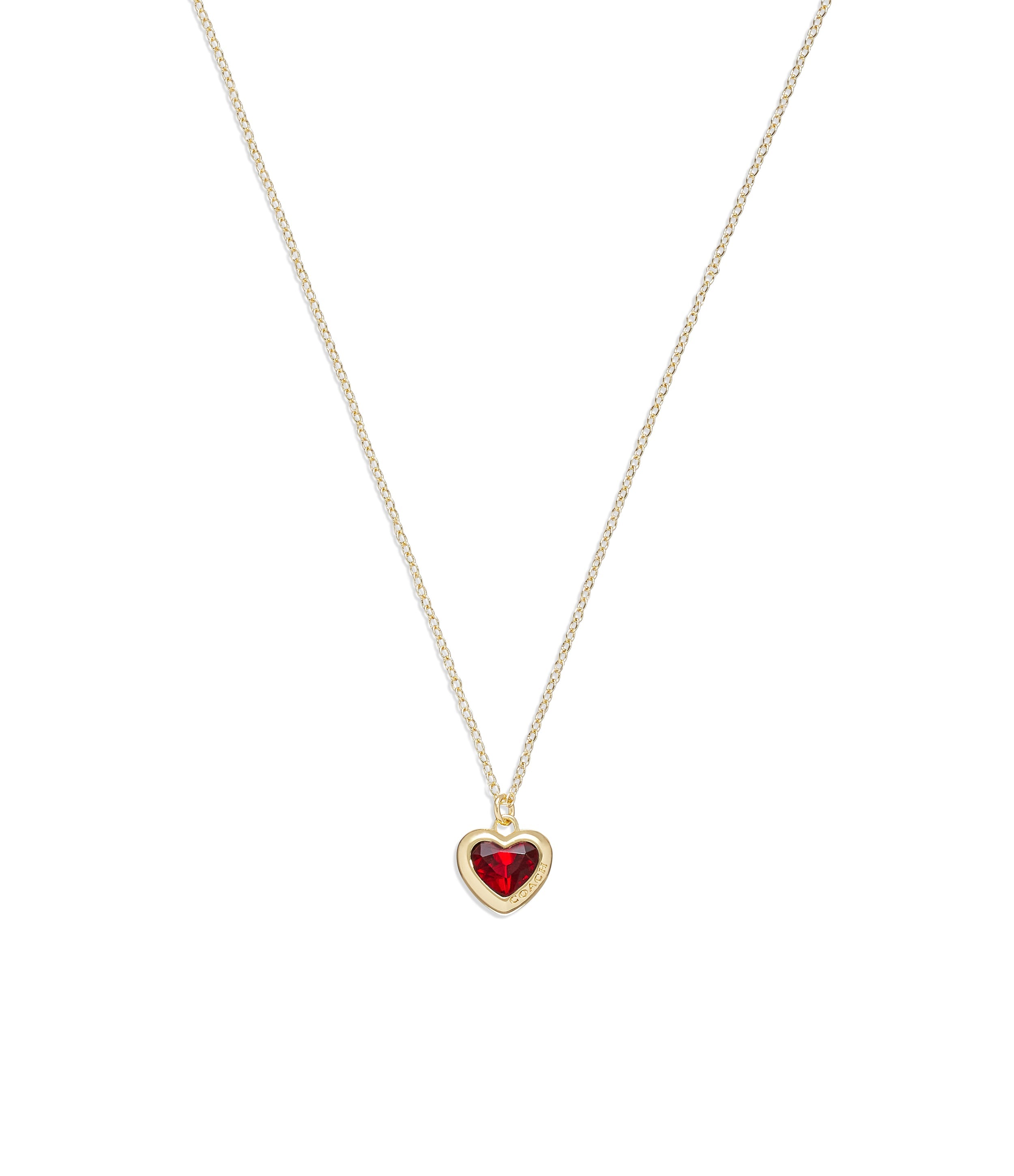37422735GLD-Heart Pendant Necklace-Red Crystal/Gold