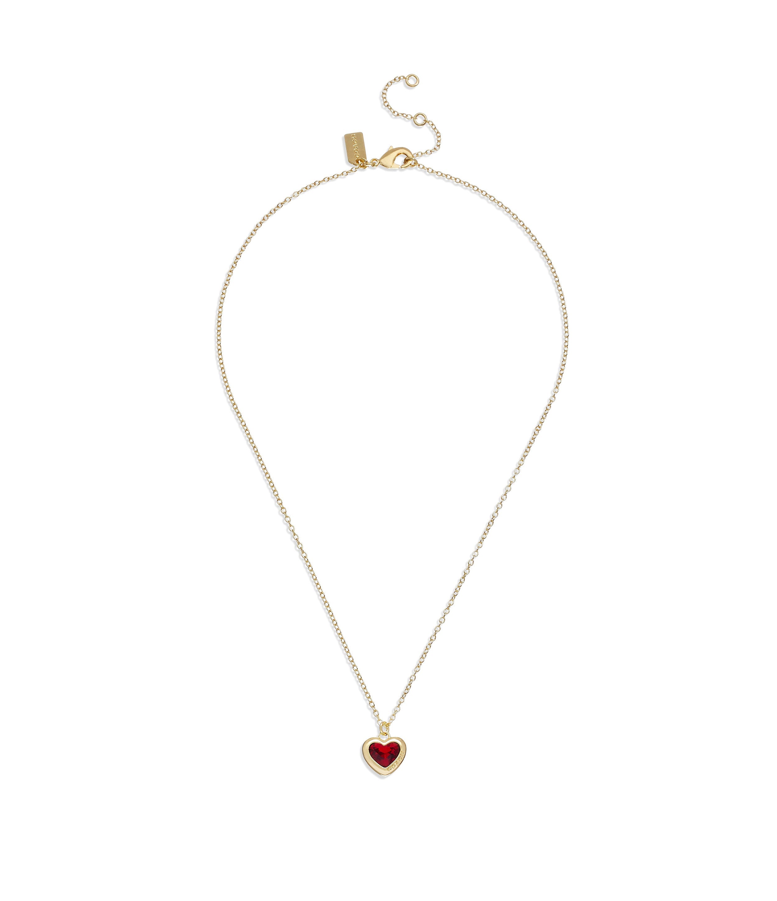 37422735GLD-Heart Pendant Necklace-Red Crystal/Gold