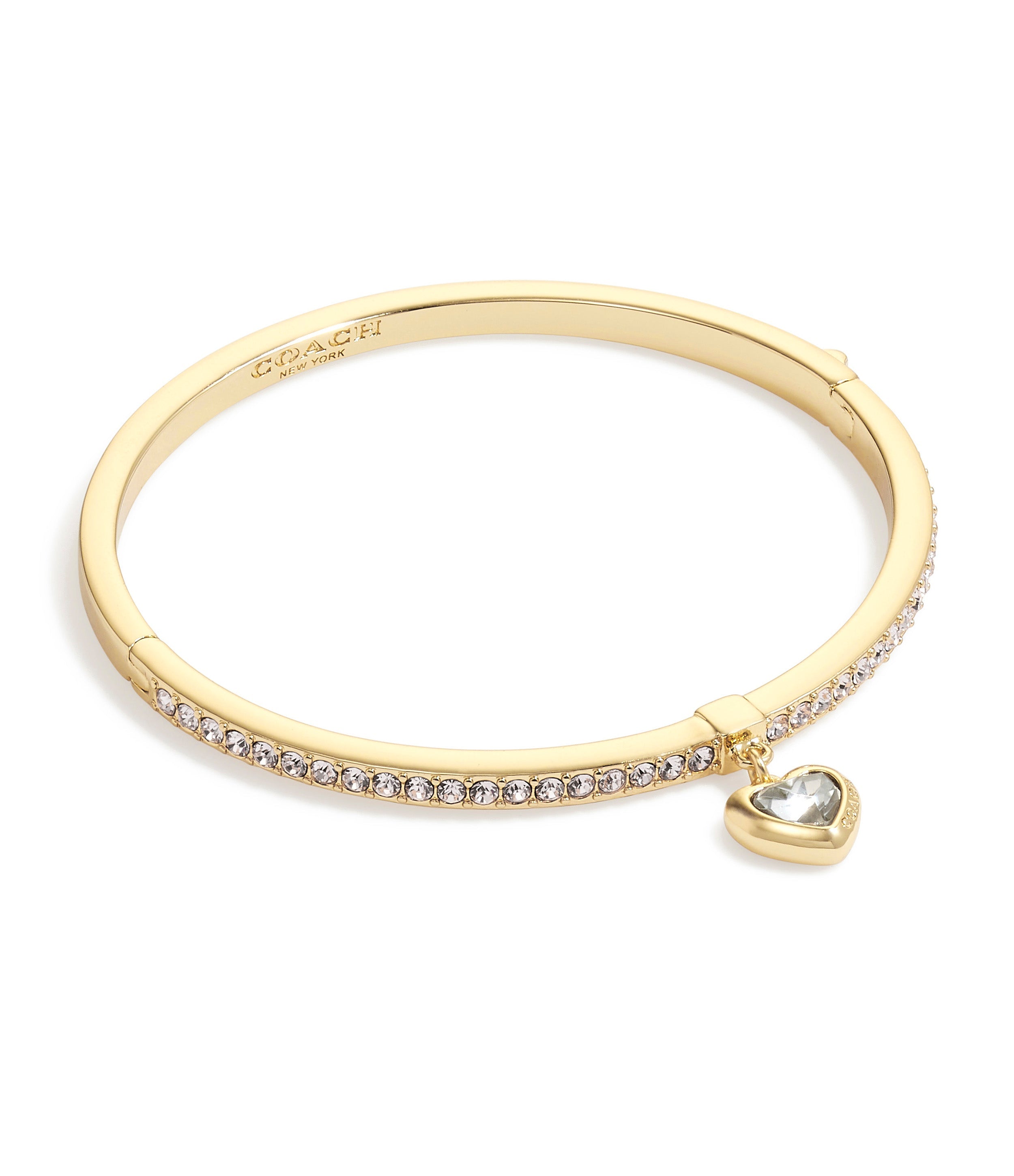 37422737GLD-Heart Charm Bangle-CRYSTAL