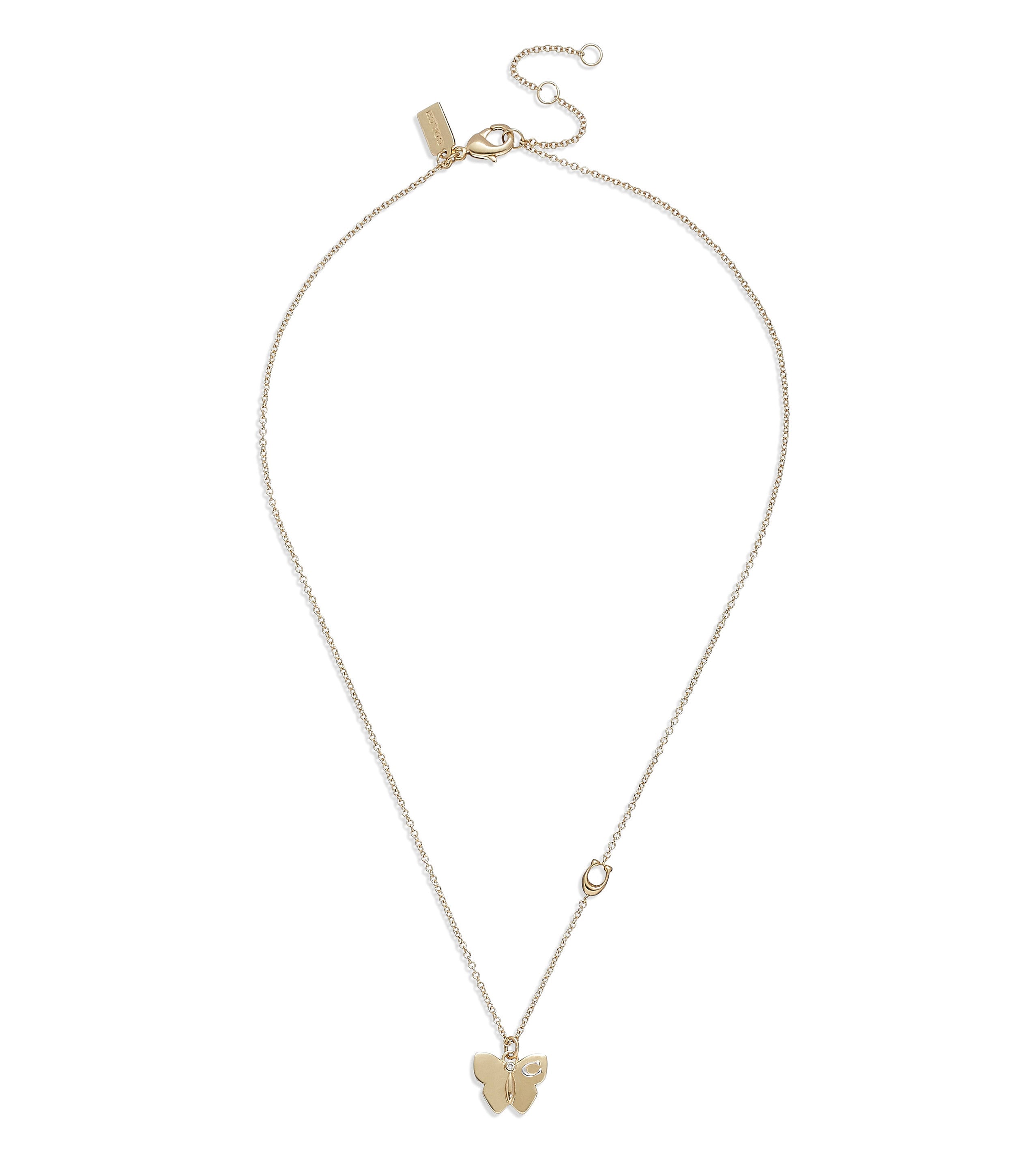 37425022GLD-Butterfly Pendant Necklace-Crystal/Rhodium