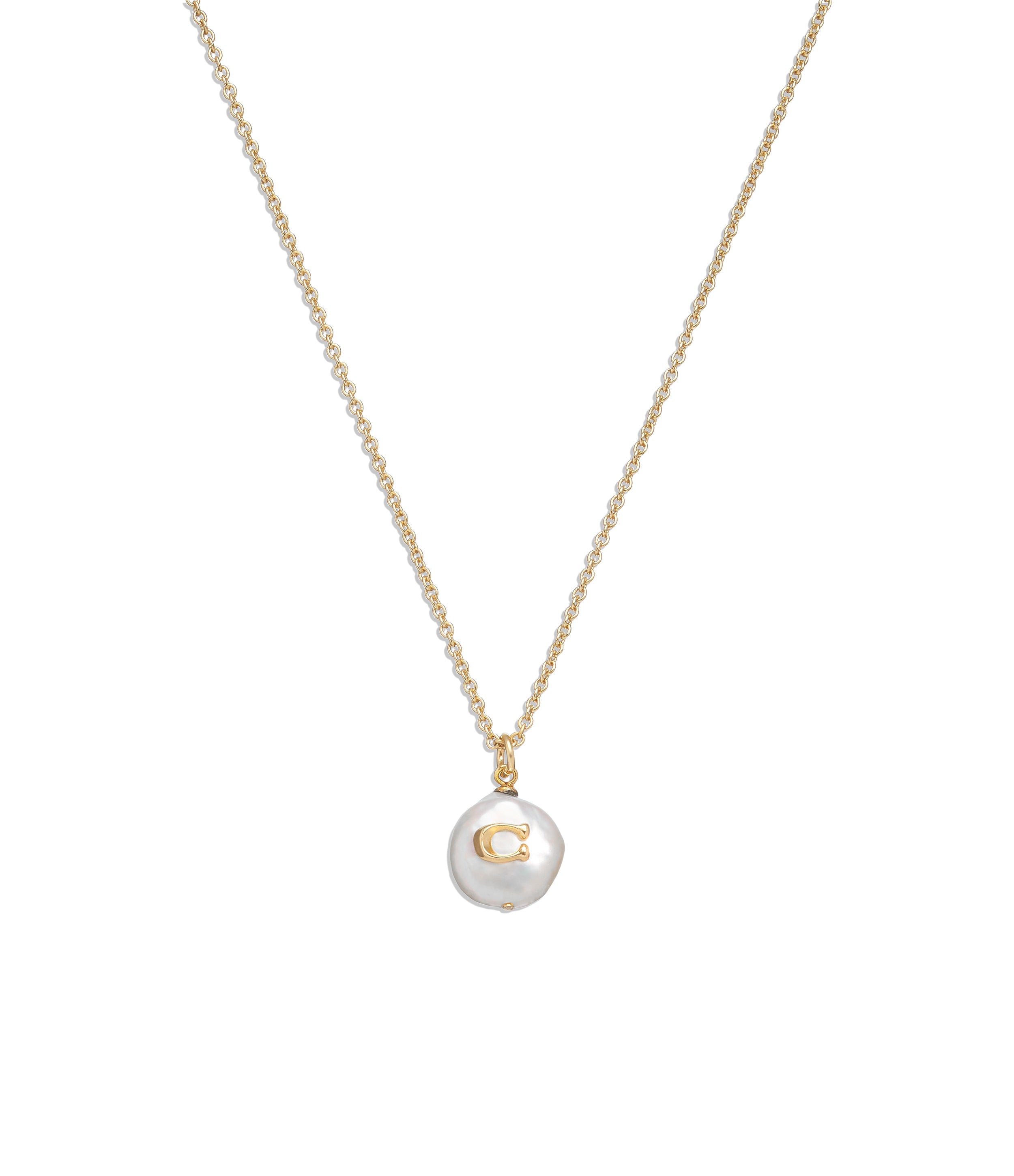 37440611GLD-Signature Coin Pearl Pendant Necklace-Pearl/Gold