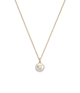 37440611GLD-Signature Coin Pearl Pendant Necklace-Pearl/Gold