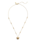 37460426GLD-Signature Quilted Heart Pendant Necklace-Crystal