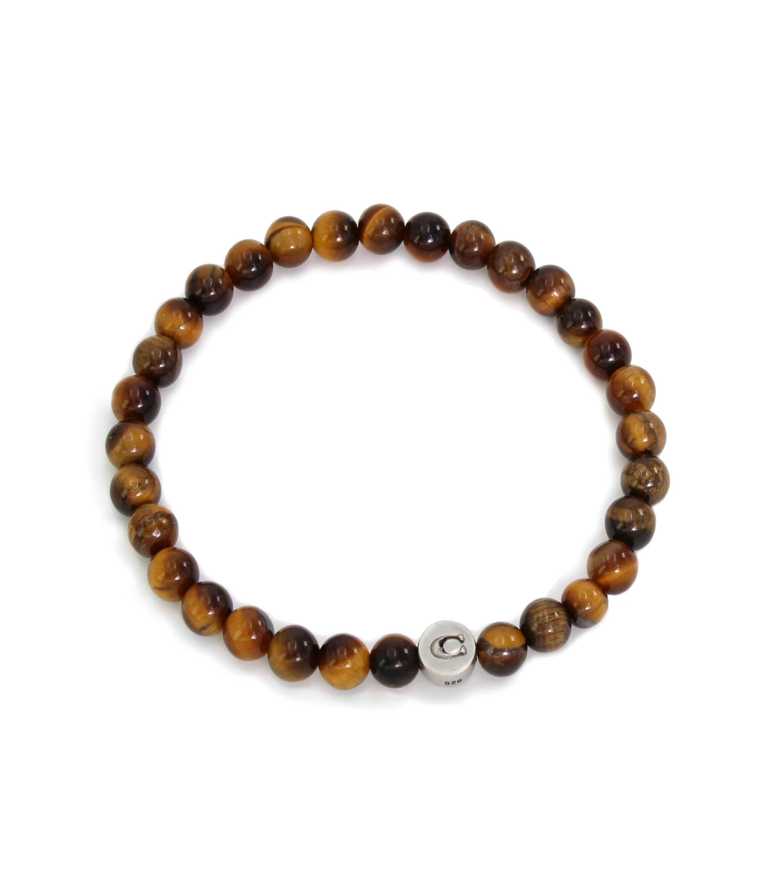 37470375SLV-Mens Semi Bead Stretch Bracelet-Brown