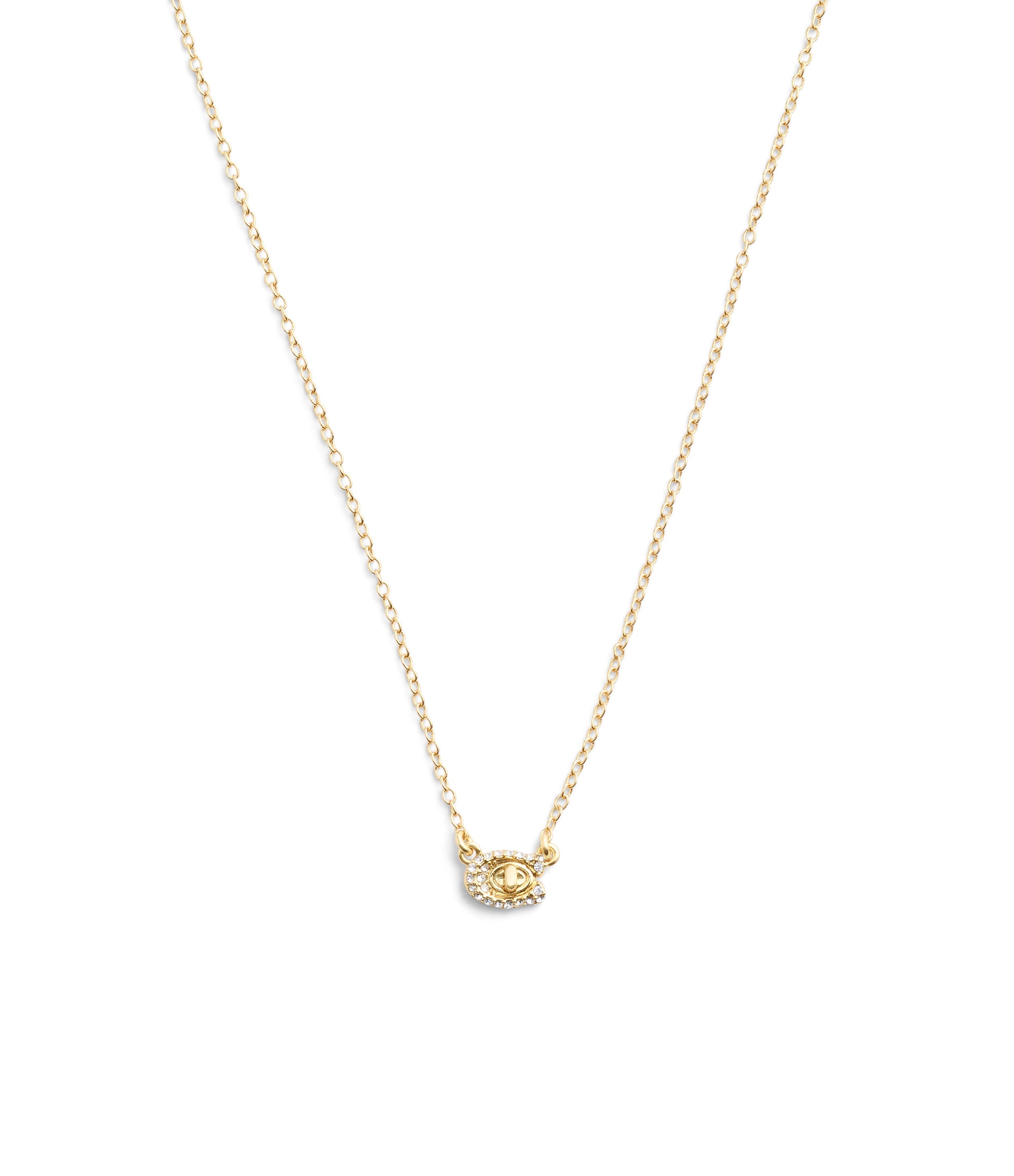 37479236GLD-Pave Turnlock Short Pendant Necklace-Gold
