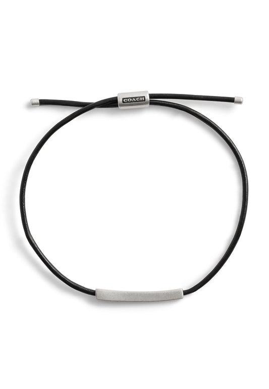 37490336SLV-Men'sSterling Silver Bar Signature Leather Slider -Black