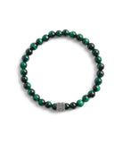 37490338SLV-Men'sSignature Green Tiger's Eye Bead Stretch Brac-Green Multi