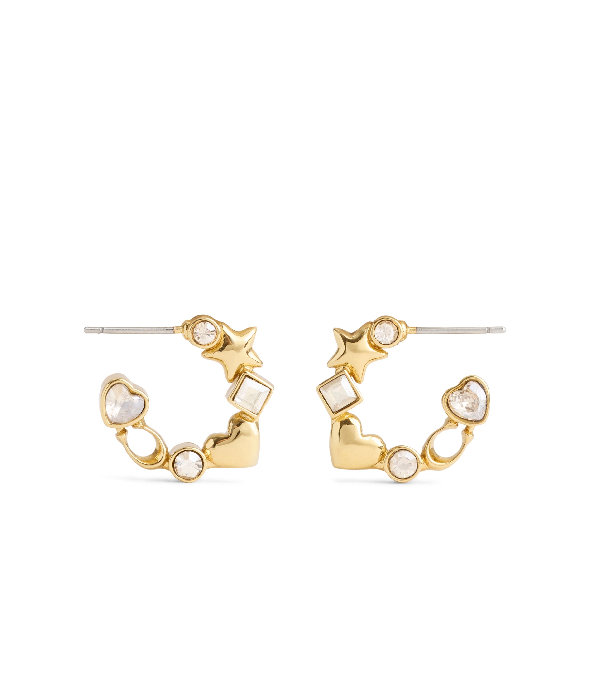 37491619GLD-Signature Star Charm Huggies-Crystal