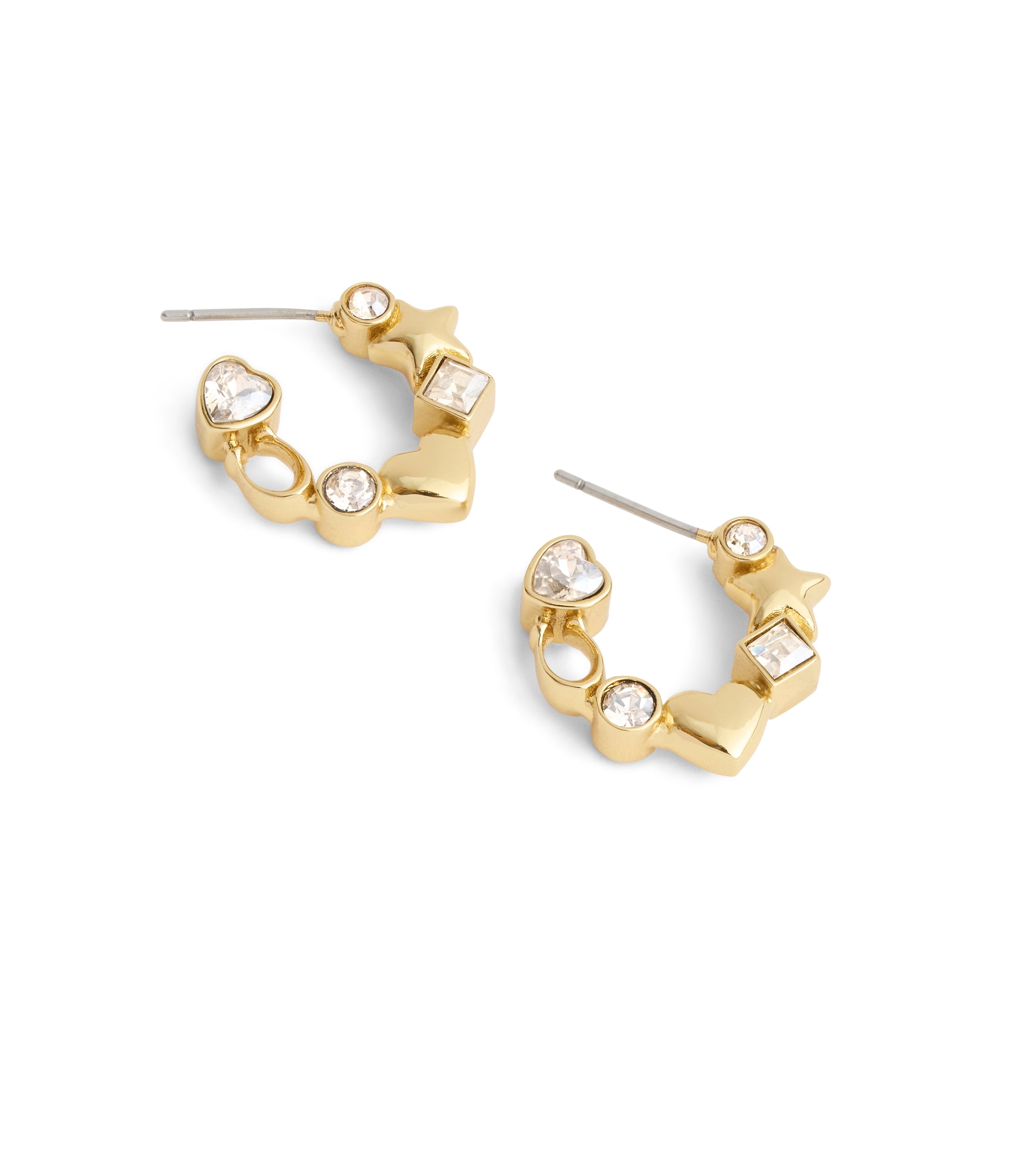 37491619GLD-Signature Star Charm Huggies-Crystal