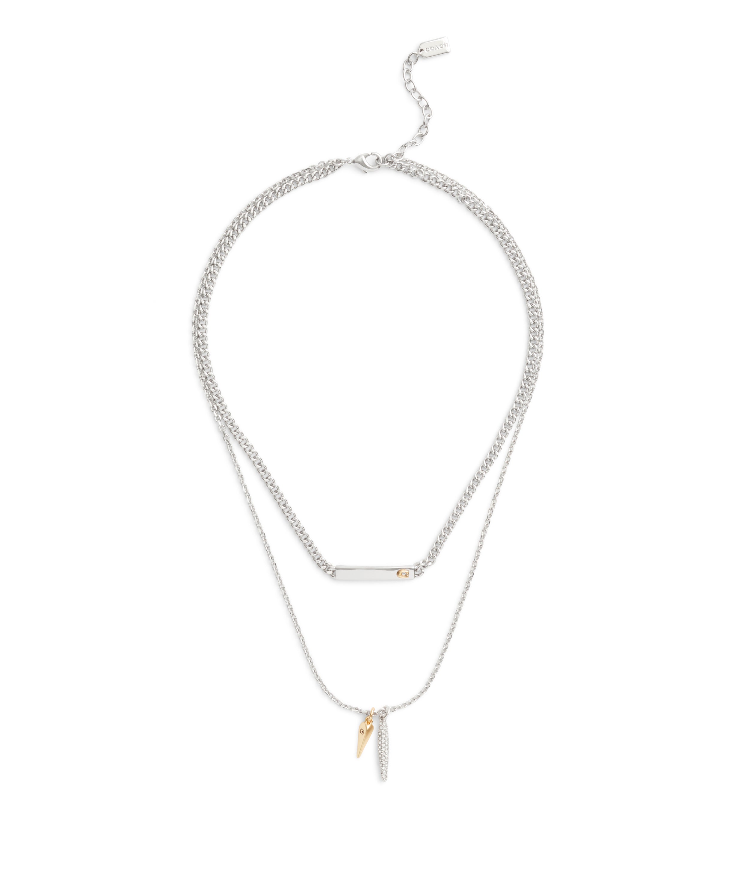 37491626TWO-Signature Pavé Spike Layered Necklace-Rhodium