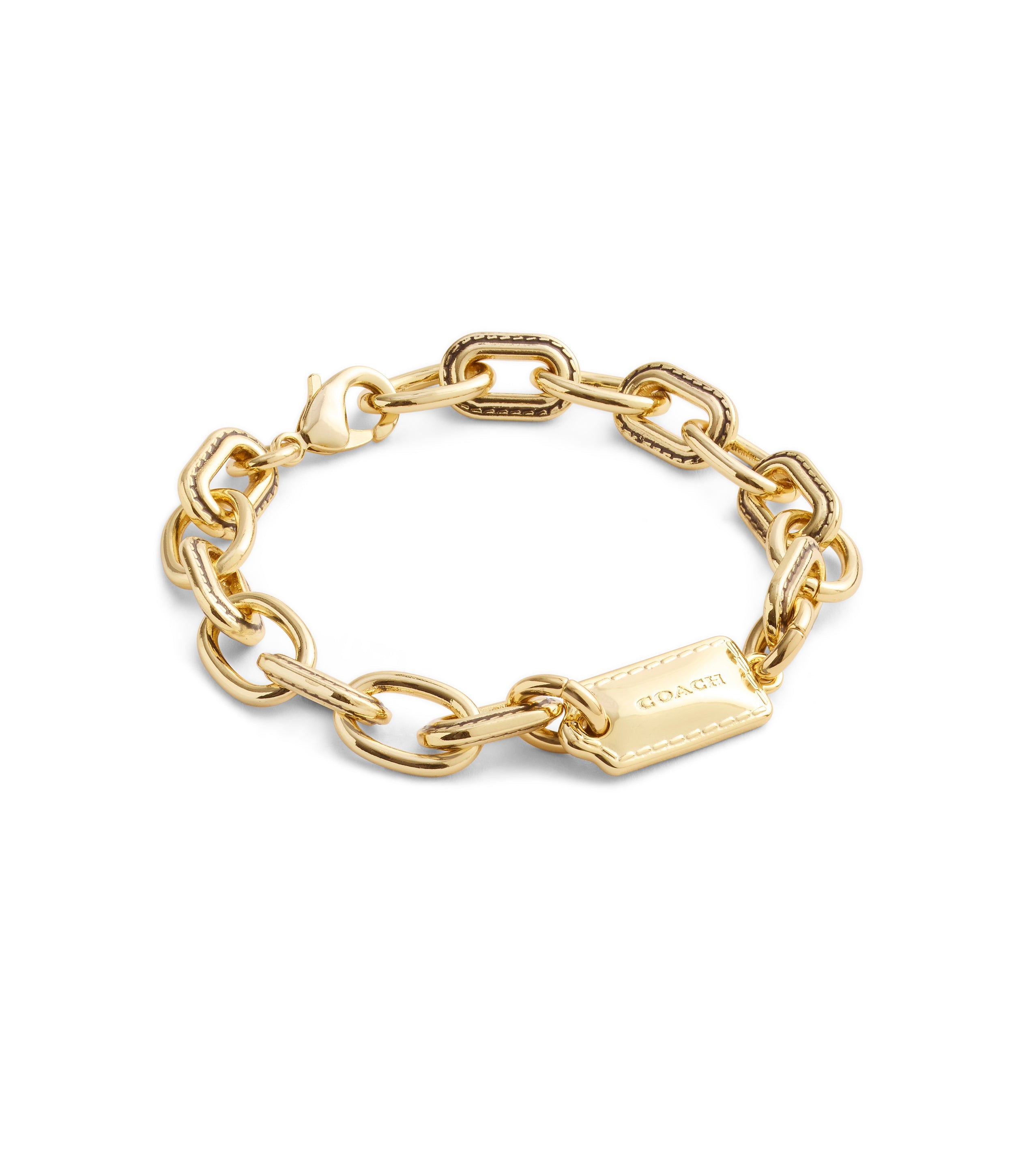 37491631GLD-Signature Stitched Chain Link Bracelet-Gold