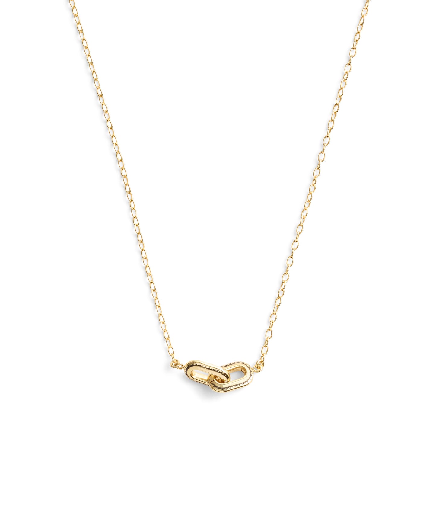 37491653GLD-Stitched Link Pendant Necklace-Gold